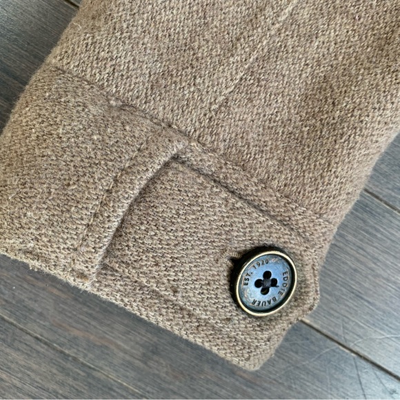 Women’s S Tan Eddie Bauer 50% Wool Coat and Faux Fur Hood - Picture 6 of 12